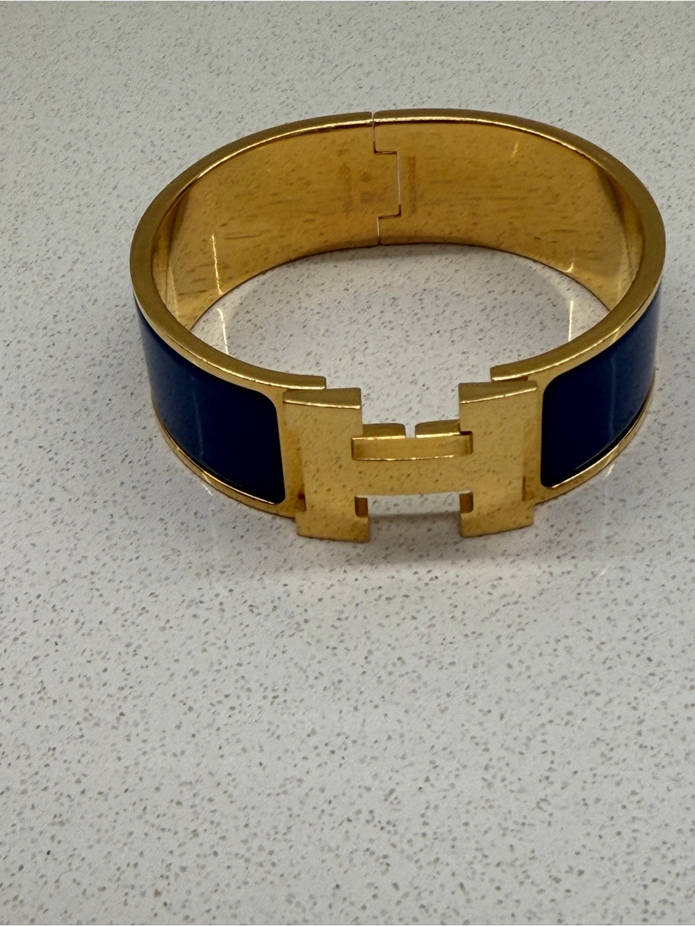 Hermes Gold and Navy Enamel H Cuff Bracelet